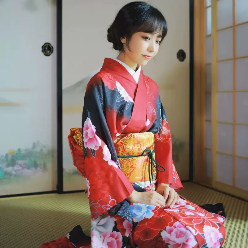 樱之美和风日本和服女传统正装振袖和服定位印花拼接对花工艺