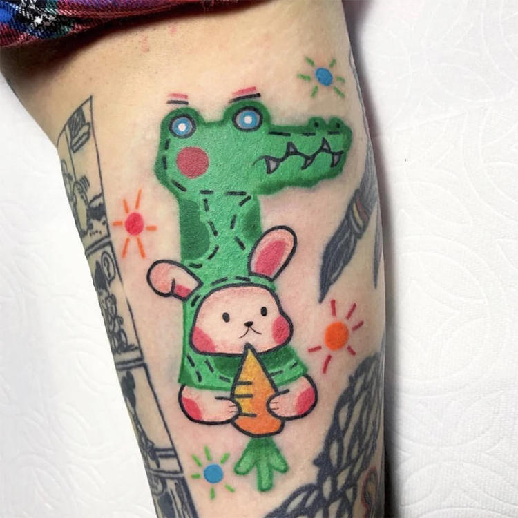 花臂少女tattoo 108 可爱小兔子鳄鱼纹身贴可贴手机壳